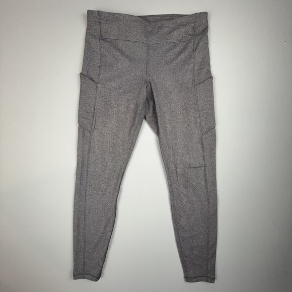 Lululemon Size 12 Gray Herringbone Leggings Pockets Stretch Workout - Picture 2 of 11